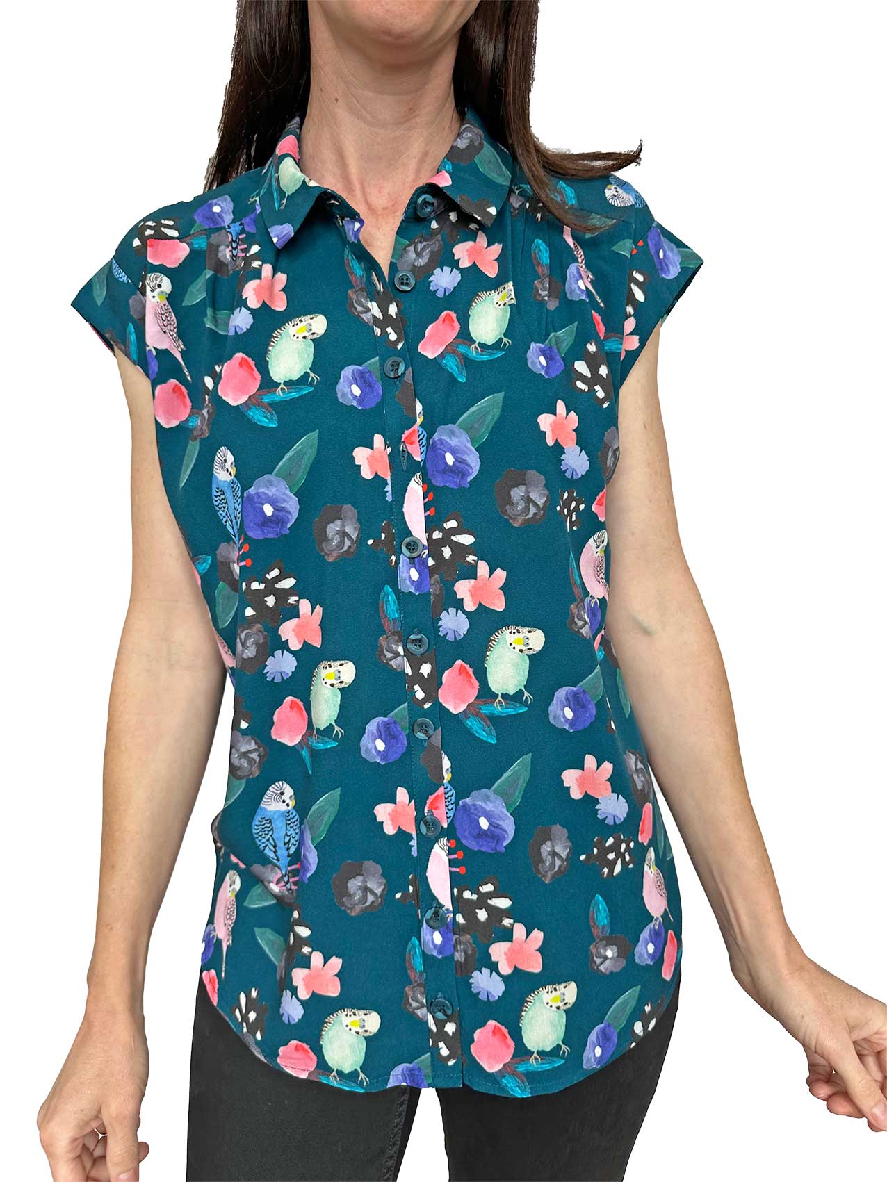 Button through Blouse- Budgie Bloom